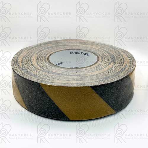 برچسب ترمز پله سمباده ای مشکی و زرد 5 سانتی متری (رول 25 متری)